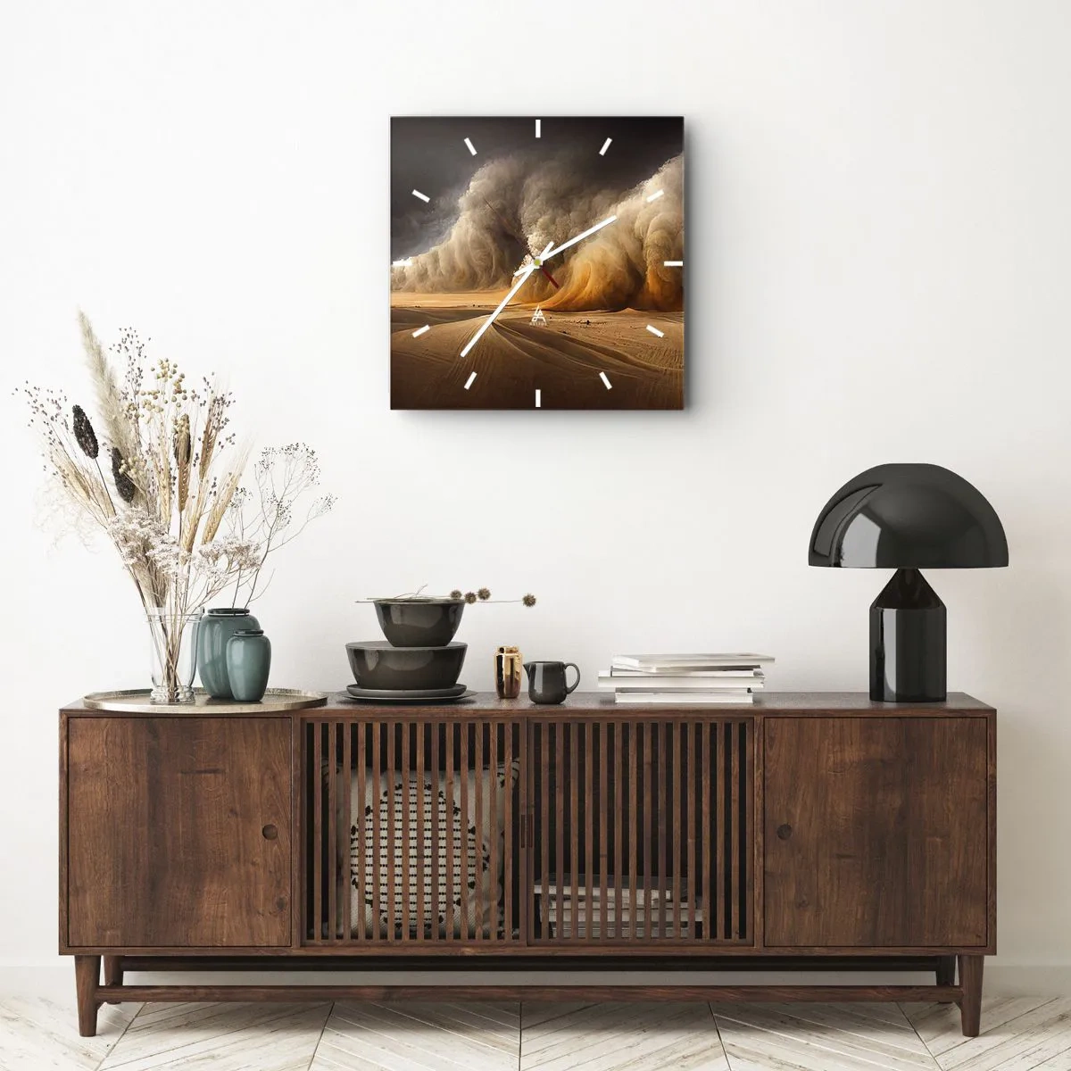 Zegar ścienny - Imponująca burza piaskowa na pustyni - 30x30cm - Gniew pustyni - Nowoczesna dekoracja ścienna do salonu i sypialni ARTTOR