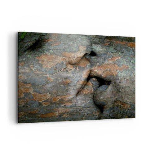 Obraz na płótnie - Artystyczny motyw twarzy wyrzeźbionej w skale z efektem naturalnej faktury - 120x80cm - Na zawsze razem - Nowoczesna dekoracja ścienna do salonu, kuchni i sypialni ARTTOR