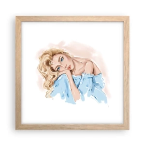 Plakat w ramie jasny dąb - Rozmarzona w błękicie - 30x30 cm