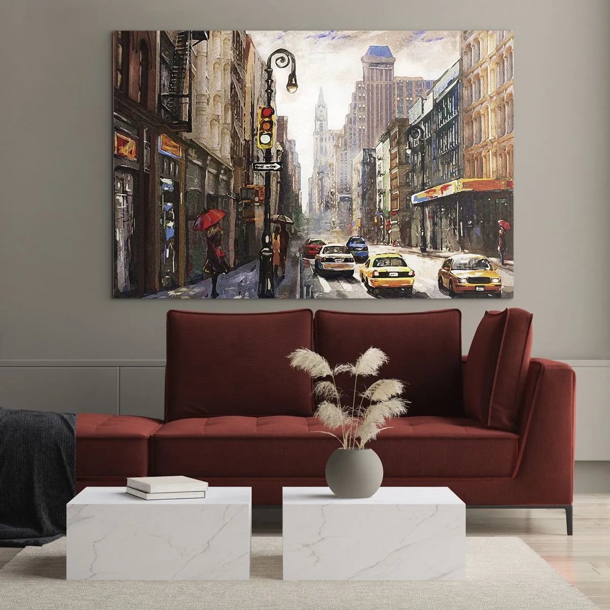 Obraz na szkle - Nowy Jork – w deszczu też kolorowy - 70x50cm - Nowy Jork – w deszczu tez kolorowy - Nowoczesna dekoracja ścienna do salonu i sypialni ARTTOR