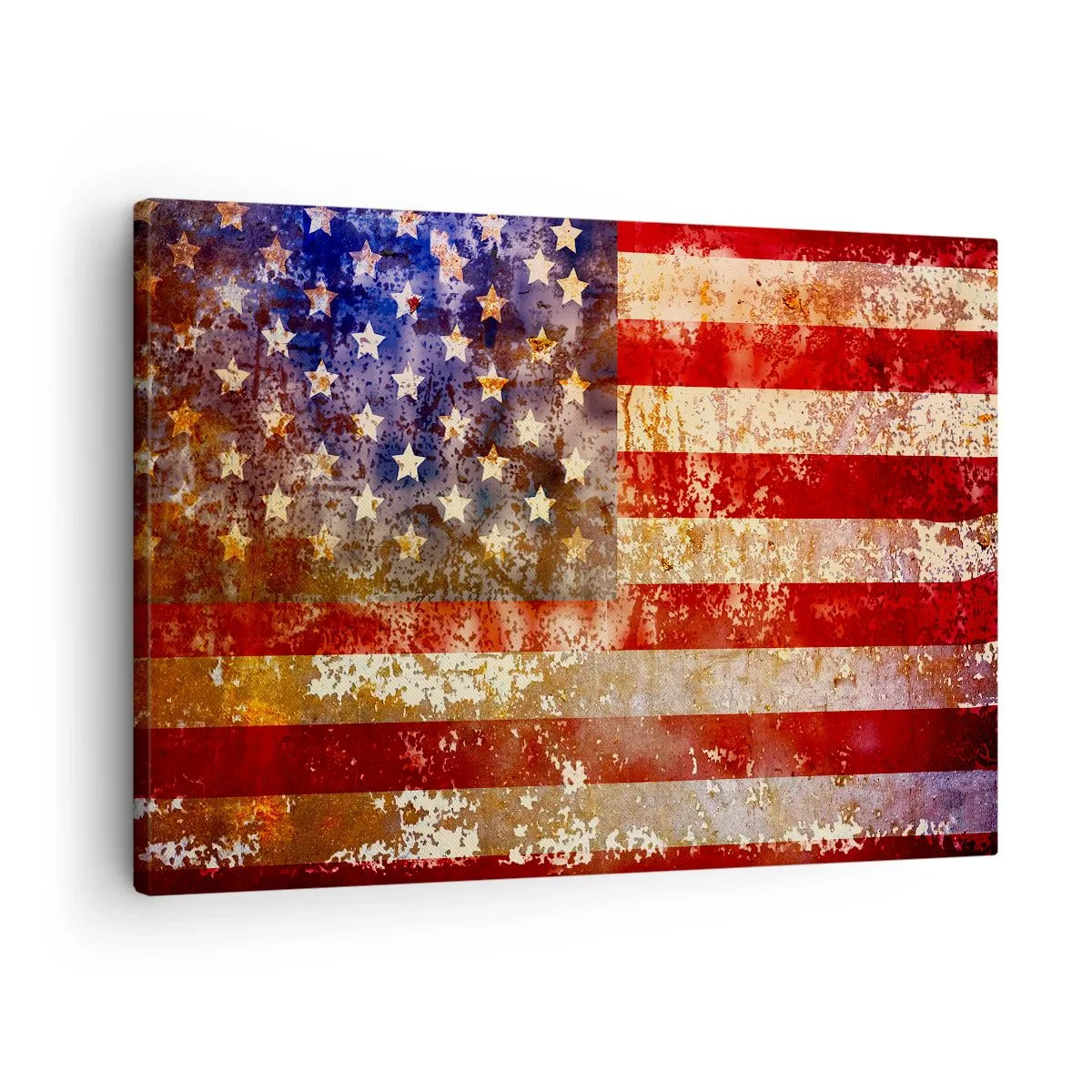 Obraz na płótnie - Stylizowana flaga USA z efektem postarzenia - 70x50cm - Chwała nie przemija - Nowoczesna dekoracja ścienna do salonu i sypialni ARTTOR