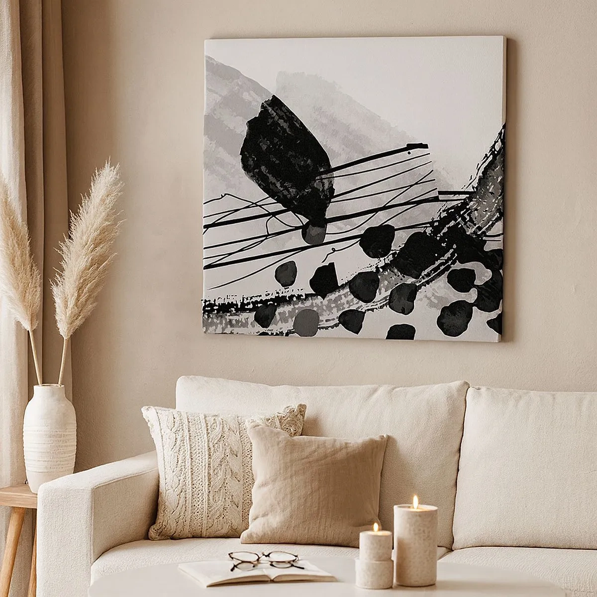 Obraz na płótnie - Czarno-biała abstrakcja organiczna - 30x30 cm