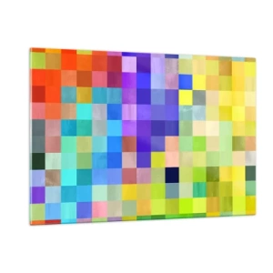 Obraz na szkle - Kolorowe geometryczne bloki w jasnych i żywych odcieniach - 120x80cm - Każdy inny, wszystkie równe - Nowoczesna dekoracja ścienna do salonu, kuchni i sypialni ARTTOR