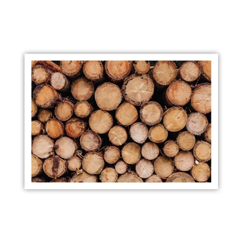 Plakat - Stosy ściętych pni drzew ułożone w harmonii - 100x70cm - Nowy początek - Nowoczesna dekoracja ścienna do salonu i sypialni ARTTOR