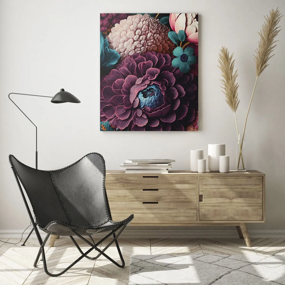 Obraz na szkle - Bogata kompozycja kwiatów w intensywnych barwach - 50x70cm - Natura na bogato - Nowoczesna dekoracja ścienna do salonu, kuchni i sypialni ARTTOR