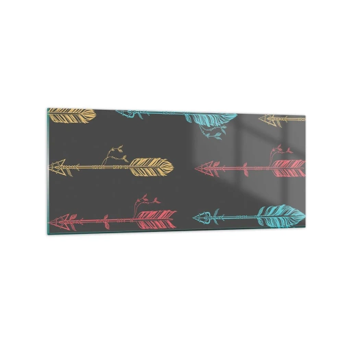Obraz na szkle - Stylizowany wzór strzał w pastelowych kolorach na ciemnym tle - 120x50cm - W ordynku - Nowoczesna dekoracja ścienna do salonu i sypialni ARTTOR