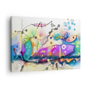 Obraz na płótnie - Abstrakcyjne ryby w kolorowej, surrealistycznej kompozycji - 70x50cm - Brak słów! - Nowoczesna dekoracja ścienna do salonu i sypialni ARTTOR
