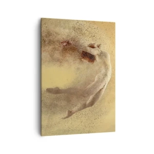 Obraz na płótnie - Sylwetka tańczącej postaci rozpadającej się w piasek - 50x70cm - W tanecznym uniesieniu - Nowoczesna dekoracja ścienna do salonu, kuchni i sypialni ARTTOR