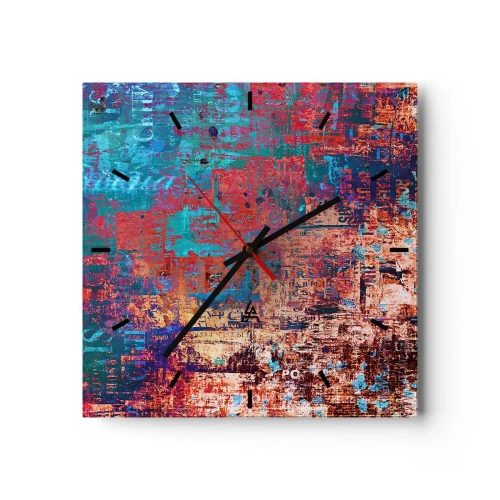 Zegar ścienny - Abstrakcyjna kompozycja z mieszanką intensywnych kolorów - 30x30cm - Pamięć i niepamięć - Nowoczesna dekoracja ścienna do salonu i sypialni ARTTOR