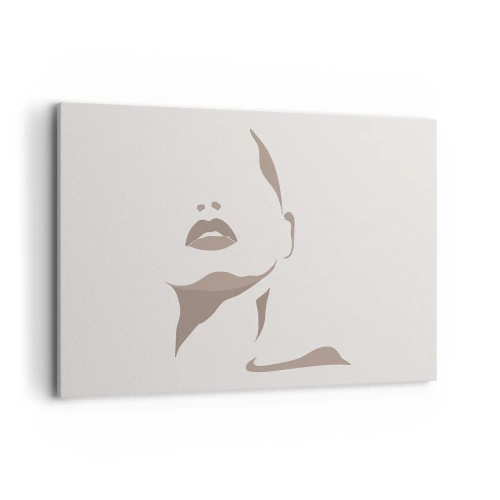Obraz na płótnie - Minimalistyczny kontur kobiecej twarzy w delikatnych beżach - 100x70cm - Stworzona ze światła i cienia - Nowoczesna dekoracja ścienna do salonu, kuchni i sypialni ARTTOR