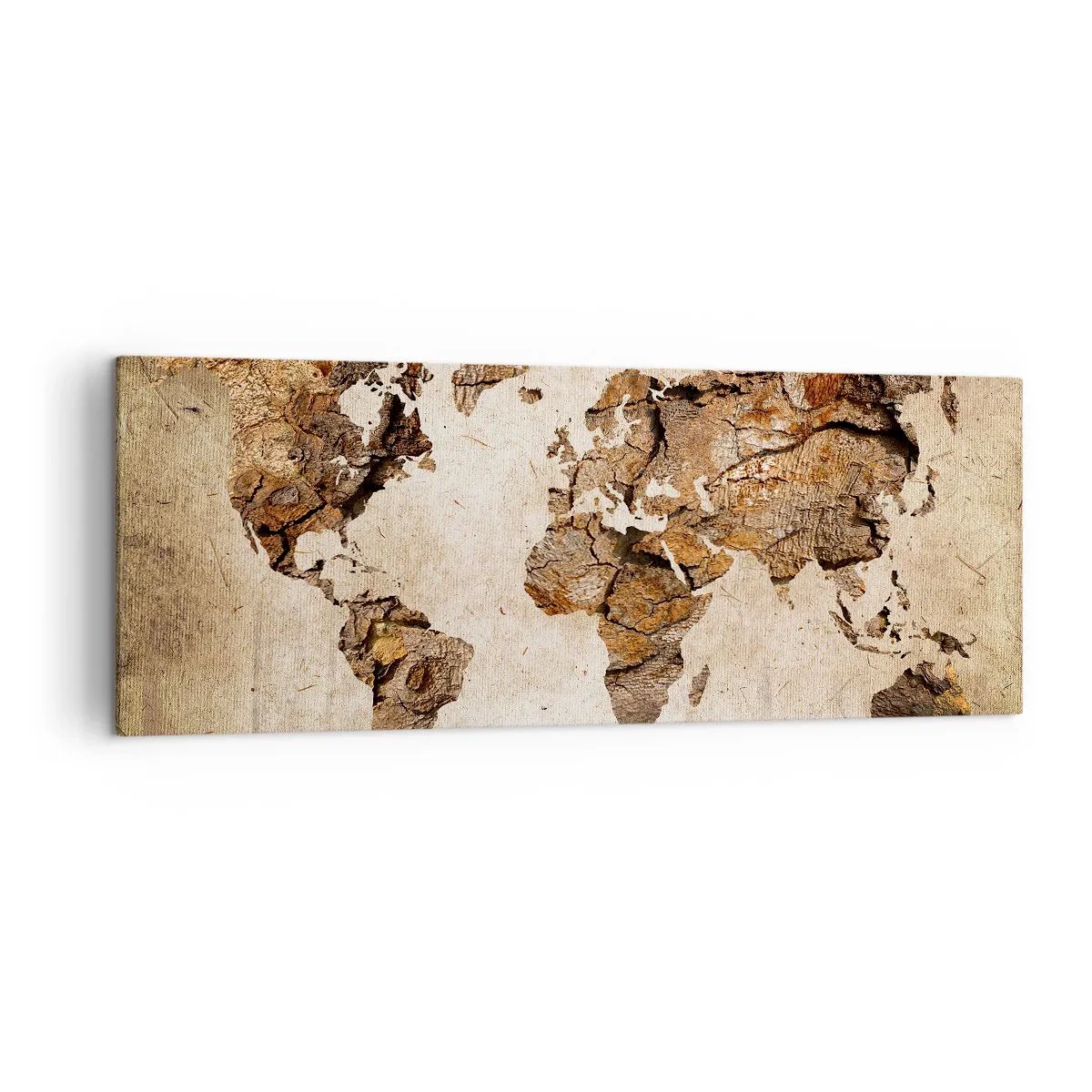 Obraz na płótnie - Mapa świata w drewnianym, rustykalnym stylu - 140x50cm - Odkrycie świata - Nowoczesna dekoracja ścienna do salonu i sypialni ARTTOR