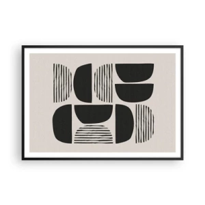 Plakat w czarnej ramie - Geometria z półkolami i liniami w czerni na jasnym tle - 100x70cm - Połowiczne układy - Nowoczesna dekoracja ścienna do salonu i sypialni ARTTOR
