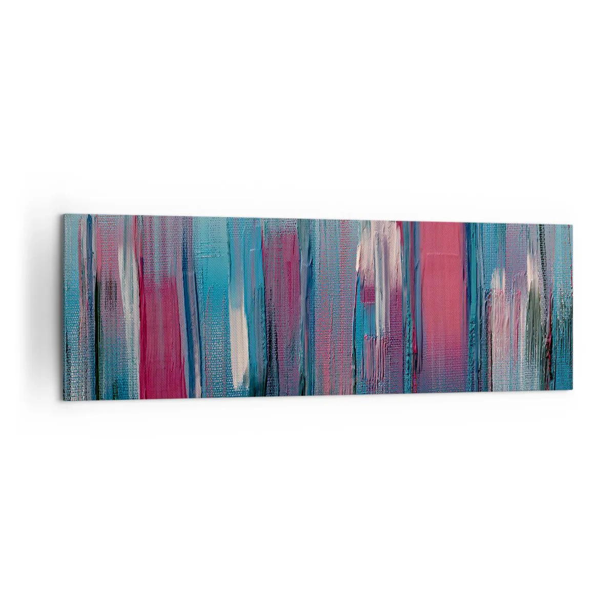 Obraz na płótnie - Abstrakcyjne pionowe formy w odcieniach błękitu i czerwieni - 160x50cm - Kompozycja wertykalna w błękicie i czerwieni - Nowoczesna dekoracja ścienna do salonu i sypialni ARTTOR