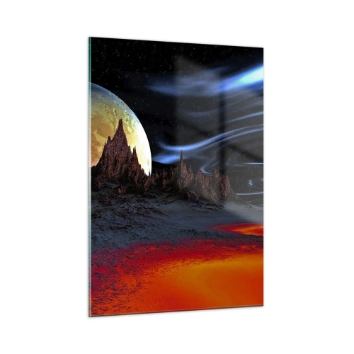 Obraz na szkle - Obcy krajobraz z planetą i kolorowym niebem - 50x70cm - Nieznany świat - Nowoczesna dekoracja ścienna do salonu, kuchni i sypialni ARTTOR