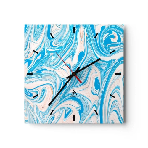 Zegar ścienny - Abstrakcyjne niebieskie i białe wiry w stylu marmuru - 30x30cm - Rozlewisko w turkusie - Nowoczesna dekoracja ścienna do salonu i sypialni ARTTOR