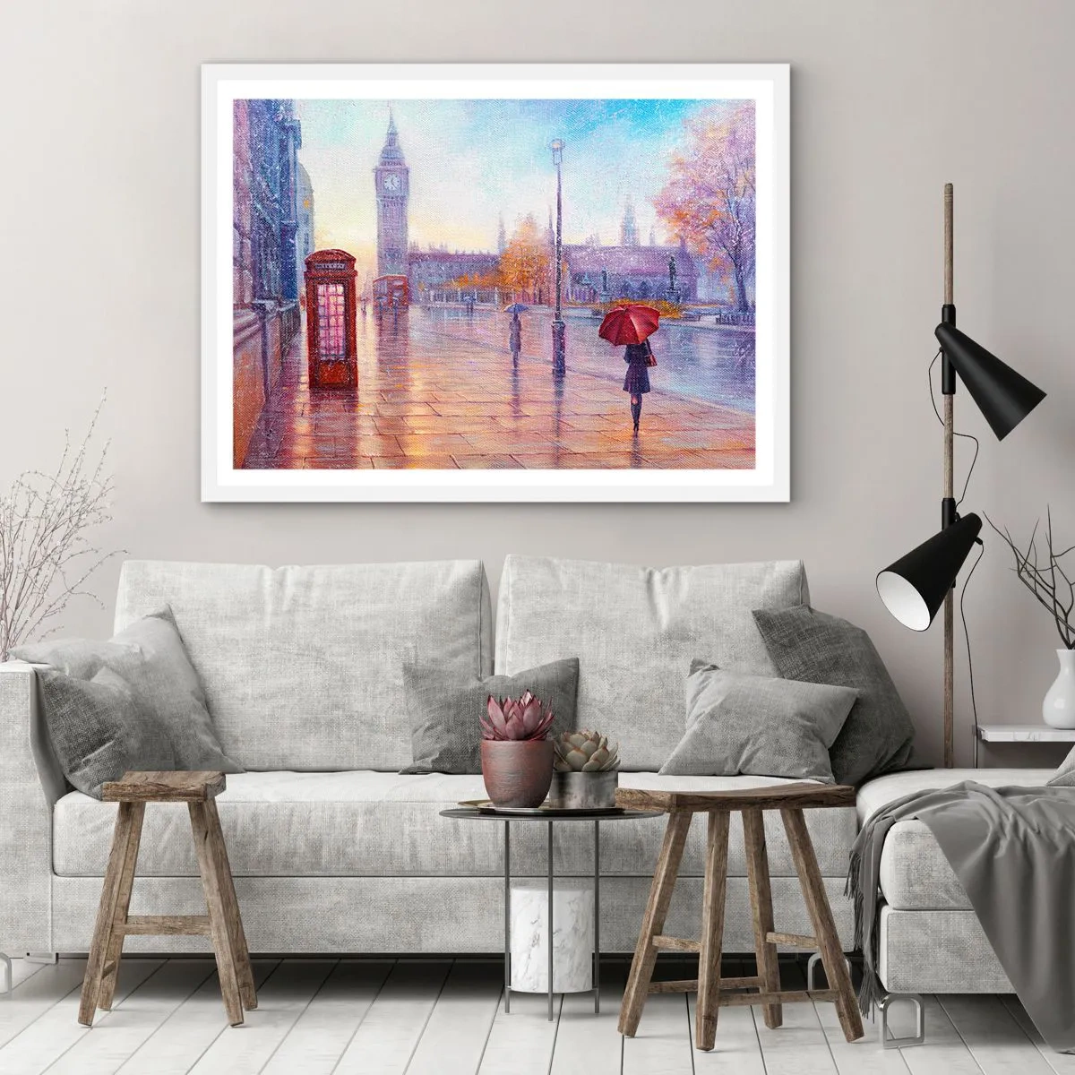 Plakat w białej ramie - Londyński jesienny dzień - 40x30 cm