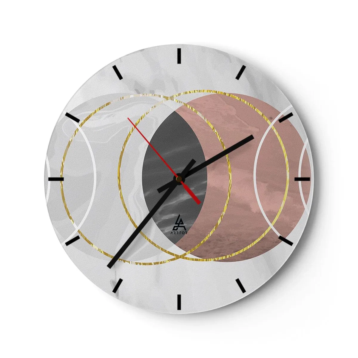 Zegar ścienny - Geometryczne koła w odcieniach szarości i miedzi ze złotymi akcentami - 30x30cm - Muzyka sfer - Nowoczesna dekoracja ścienna do salonu, kuchni i sypialni ARTTOR