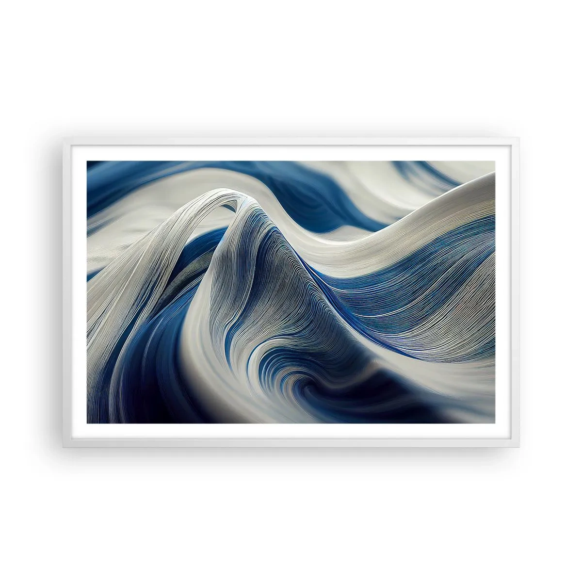 Plakat w białej ramie - Płynność błękitu i bieli - 91x61 cm