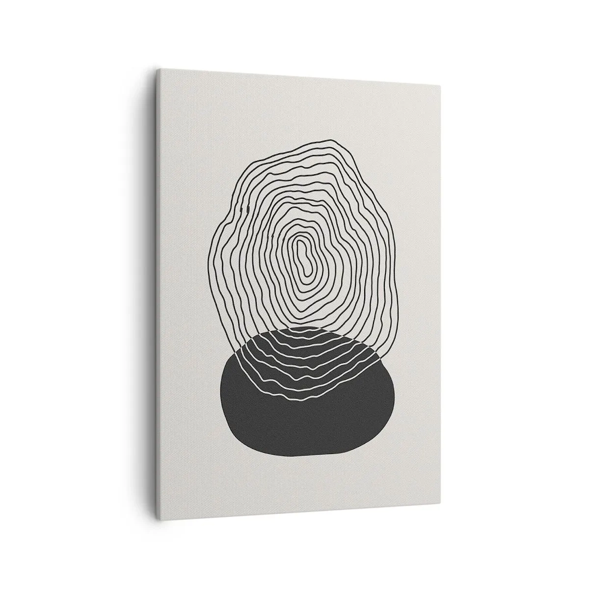 Obraz na płótnie - Abstrakcyjna grafika z falistymi liniami i ciemnym kształtem - 50x70cm - Trwanie i drganie - Nowoczesna dekoracja ścienna do salonu, kuchni i sypialni ARTTOR