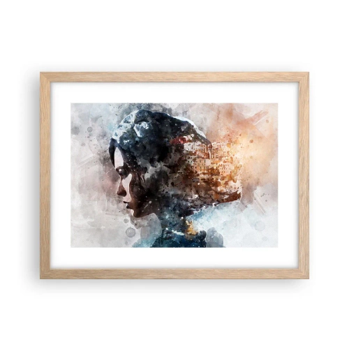 Plakat w ramie jasny dąb - Opowieść o dziewczynie z miastem w tle - 40x30 cm