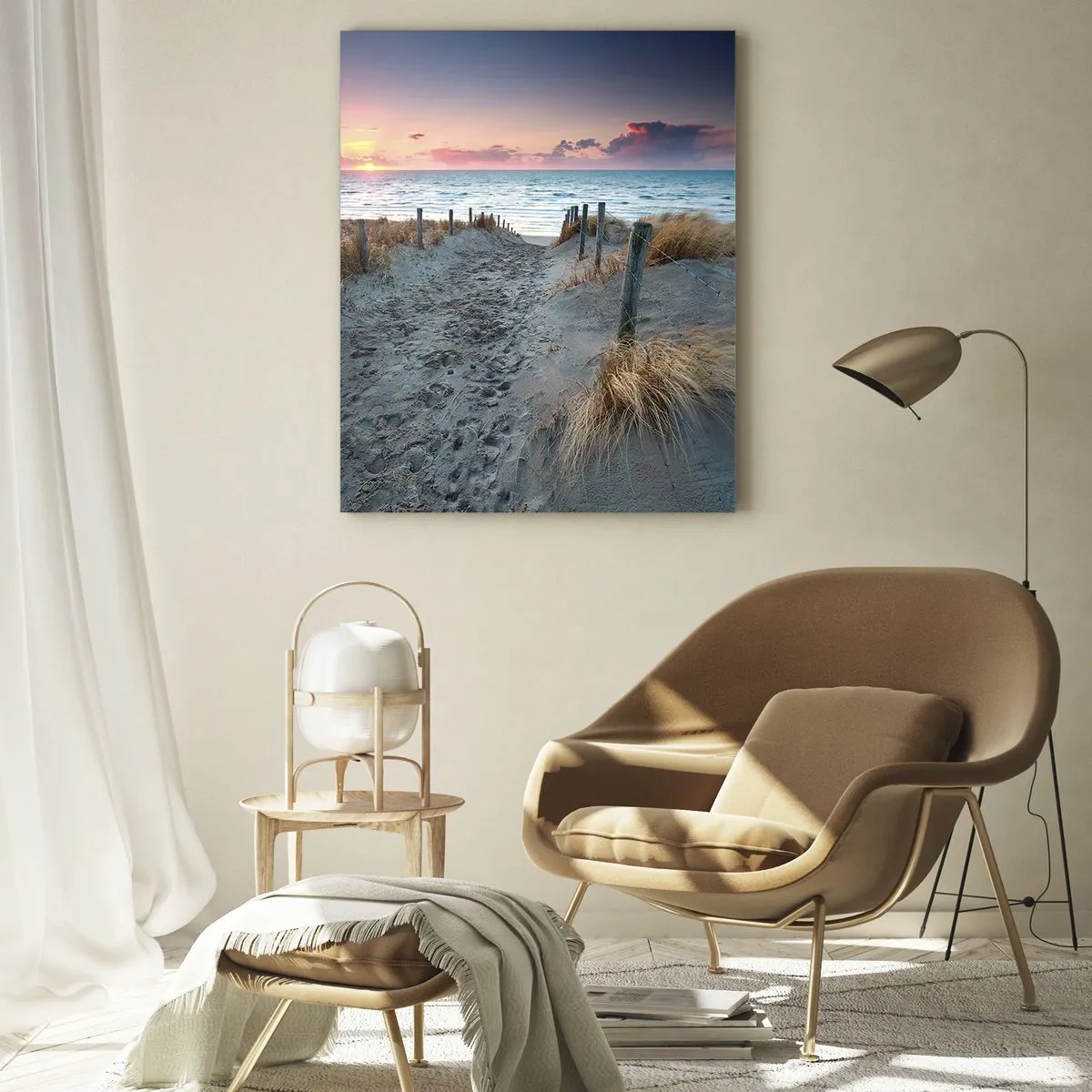 Obraz na szkle - Ścieżka prowadząca na plażę o zachodzie słońca - 80x120cm - Rozlałeś tęczę blasków promienistą… - Nowoczesna dekoracja ścienna do salonu i sypialni ARTTOR