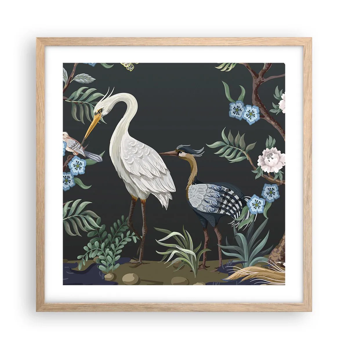 Plakat w ramie jasny dąb - Ptasia parada - 50x50 cm