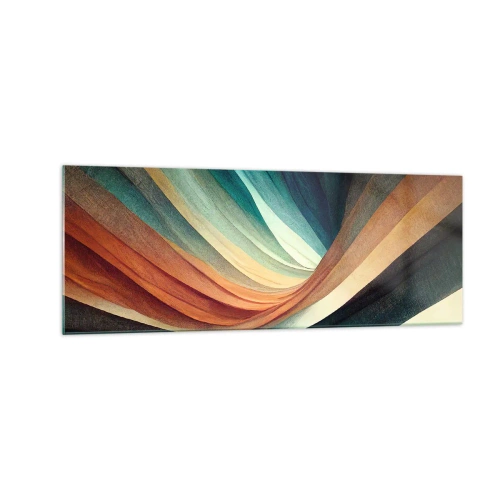 Obraz na szkle - Abstrakcyjne fale w ciepłych i chłodnych odcieniach - 140x50cm - Utkane z barw - Nowoczesna dekoracja ścienna do salonu i sypialni ARTTOR