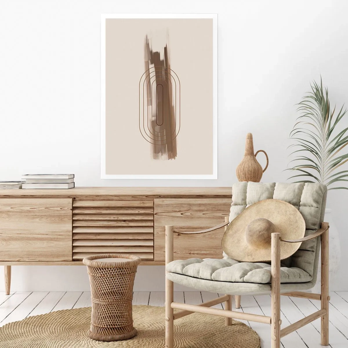 Plakat - Geometryczna forma w odcieniach brązu i beżu - 50x70cm - Powiew szarości - Nowoczesna dekoracja ścienna do salonu, kuchni i sypialni ARTTOR
