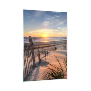 Obraz na szkle - Plaża o zachodzie słońca z drewnianym ogrodzeniem - 80x120cm - Blask i cień wiatru - Nowoczesna dekoracja ścienna do salonu i sypialni ARTTOR
