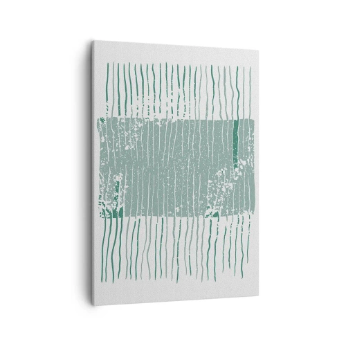 Obraz na płótnie - Abstrakcyjna kompozycja linii i prostokąta w odcieniach zieleni - 50x70cm - Abstrakcja morska - Nowoczesna dekoracja ścienna do salonu, kuchni i sypialni ARTTOR