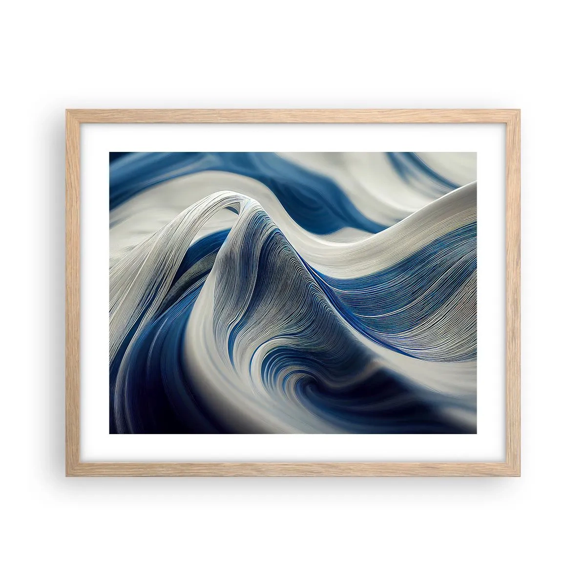 Plakat w ramie jasny dąb - Płynność błękitu i bieli - 50x40 cm