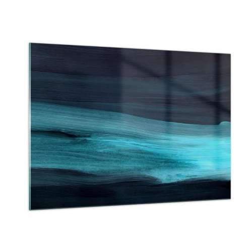 Obraz na szkle - Abstrakcyjna fala w odcieniach turkusu i granatu - 100x70cm - Popłyń z nurtem - Nowoczesna dekoracja ścienna do salonu, kuchni i sypialni ARTTOR