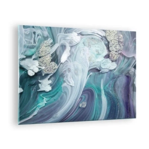 Obraz na szkle - Abstrakcyjna kompozycja w odcieniach błękitu, fioletu i bieli - 70x50cm - Nurty błękitu - Nowoczesna dekoracja ścienna do salonu i sypialni ARTTOR