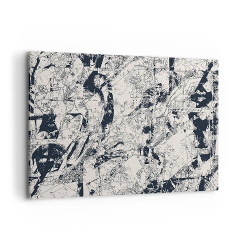 Obraz na płótnie - Abstrakcyjna kompozycja w czerni i bieli z dynamicznym układem - 100x70cm - Przenikanie przeciwieństw - Nowoczesna dekoracja ścienna do salonu, kuchni i sypialni ARTTOR