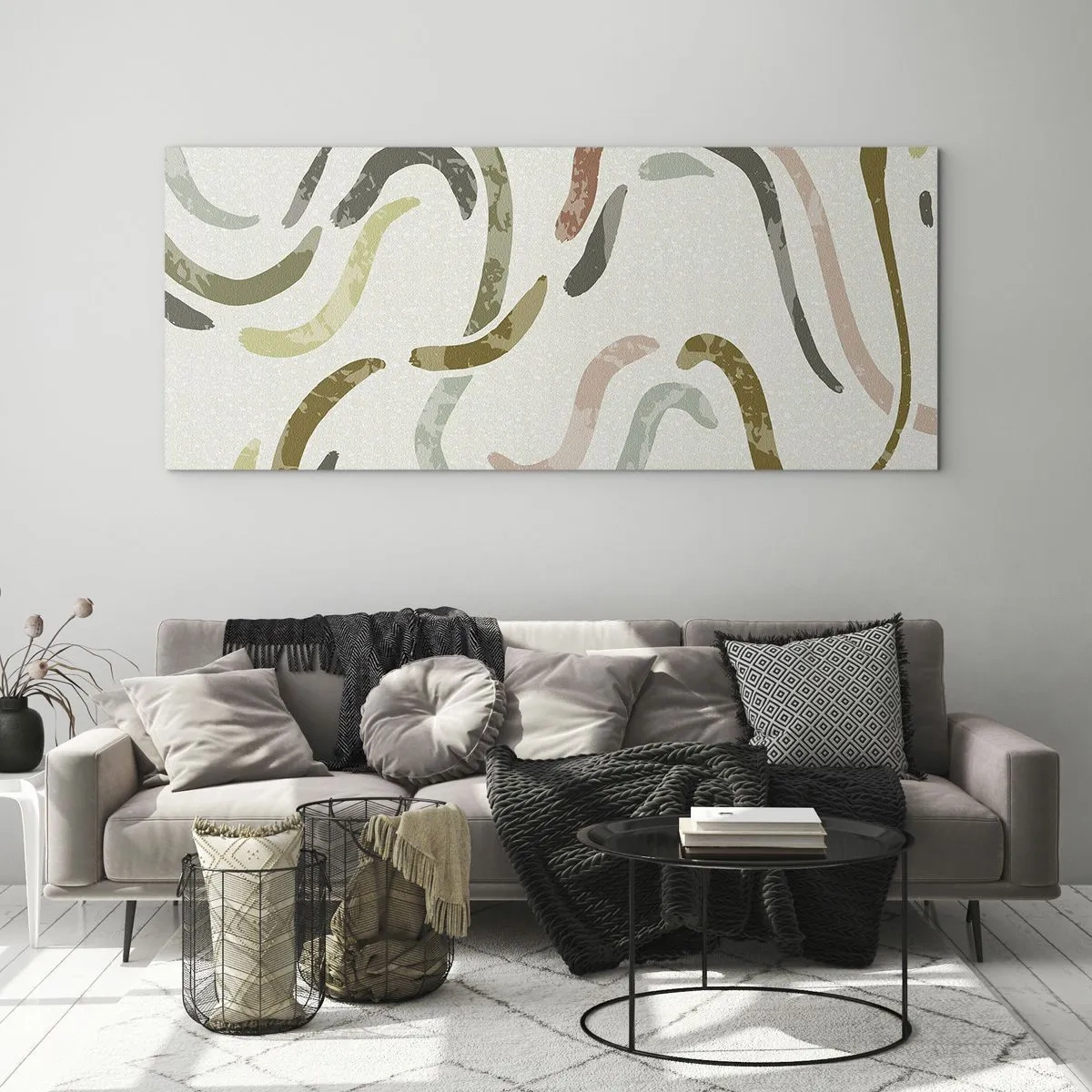 Obraz na szkle - Abstrakcyjne łuki w pastelowej kolorystyce - 120x50cm - Radosny taniec abstrakcji - Nowoczesna dekoracja ścienna do salonu i sypialni ARTTOR