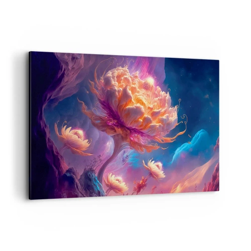 Obraz na płótnie - Fantazyjne kwiaty w kosmicznym krajobrazie - 120x80cm - Inny świat - Nowoczesna dekoracja ścienna do salonu, kuchni i sypialni ARTTOR