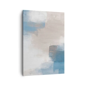 Obraz na płótnie - Abstrakcyjny obraz w odcieniach beżu i błękitu inspirowany naturą - 50x70cm - Abstrakcja różowa za zasłoną błękitu - Nowoczesna dekoracja ścienna do salonu, kuchni i sypialni ARTTOR