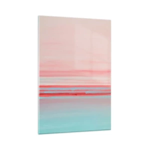 Obraz na szkle - Pastelowe linie w odcieniach różu i błękitu w minimalistycznej kompozycji - 70x100cm - Abstrakcja o świcie - Nowoczesna dekoracja ścienna do salonu i sypialni ARTTOR