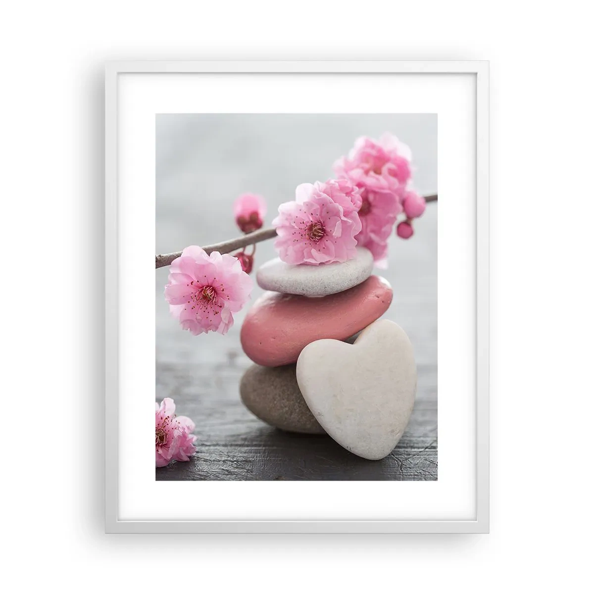 Plakat w białej ramie - Błogość z kwiatem wiśni - 40x50 cm