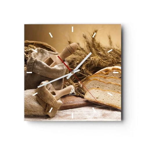 Zegar ścienny - Krajobraz z chlebem, mąką i kłosami zbóż w rustykalnym stylu - 30x30cm - Jak nożem uciął - Nowoczesna dekoracja ścienna do salonu i sypialni ARTTOR