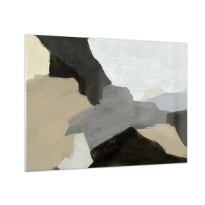 Obraz na szkle - Nowoczesna kompozycja abstrakcyjna w odcieniach szarości - 70x50cm - Abstrakcja: rozstaje szarości - Nowoczesna dekoracja ścienna do salonu i sypialni ARTTOR