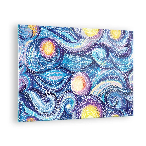 Obraz na szkle - Abstrakcyjna interpretacja Gwiaździstej Nocy w intensywnych kolorach - 70x50cm - Z obrazu van Gogha - Nowoczesna dekoracja ścienna do salonu i sypialni ARTTOR