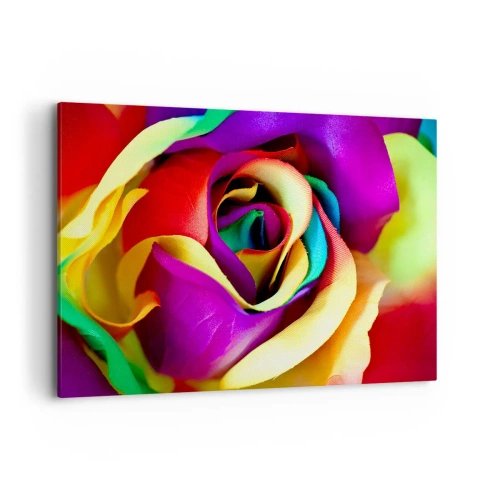 Obraz na płótnie - Barwna róża w tęczowych odcieniach - 120x80cm - To niemożliwe - Nowoczesna dekoracja ścienna do salonu, kuchni i sypialni ARTTOR