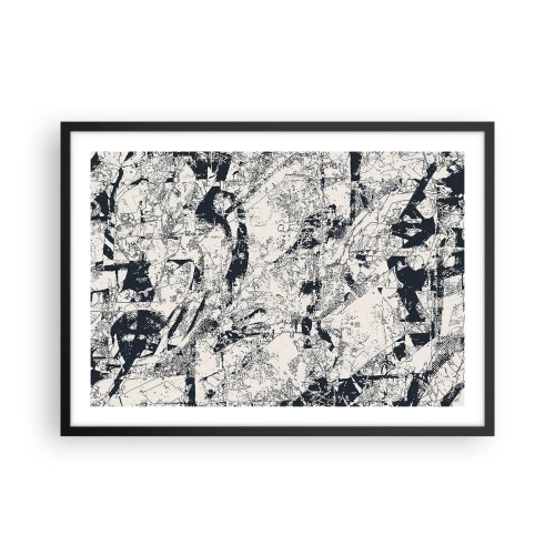 Plakat w czarnej ramie - Abstrakcyjna kompozycja w czerni i bieli z dynamicznym układem - 70x50cm - Przenikanie przeciwieństw - Nowoczesna dekoracja ścienna do salonu i sypialni ARTTOR