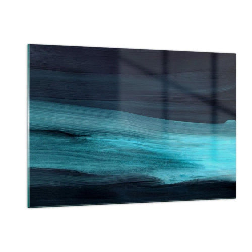 Obraz na szkle - Abstrakcyjna fala w odcieniach turkusu i granatu - 120x80cm - Popłyń z nurtem - Nowoczesna dekoracja ścienna do salonu, kuchni i sypialni ARTTOR