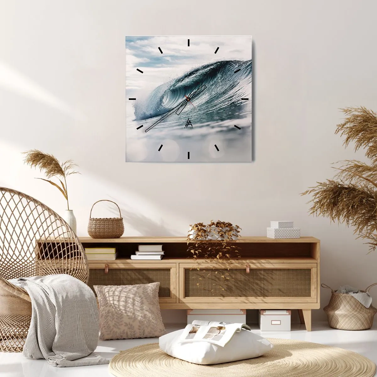 Zegar ścienny - Fala morska uchwycona w dynamicznym momencie na tle nieba - 30x30cm - Wodny szczyt - Nowoczesna dekoracja ścienna do salonu i sypialni ARTTOR