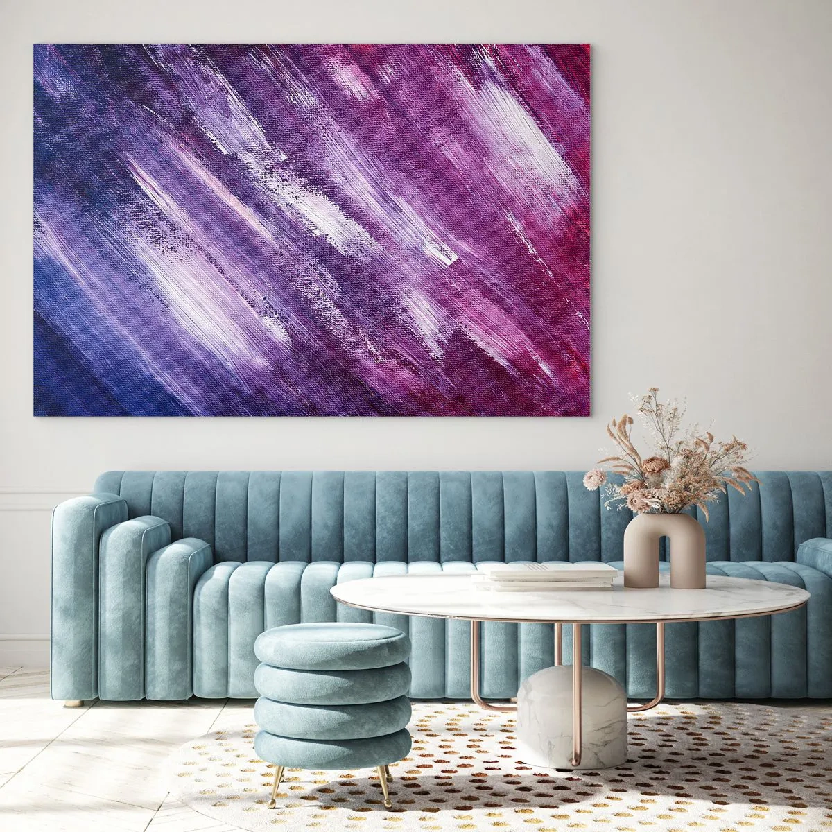 Obraz na szkle - Abstrakcyjny obraz w odcieniach fioletu i bieli - 120x80cm - Gdy wieje słoneczny wiatr - Nowoczesna dekoracja ścienna do salonu, kuchni i sypialni ARTTOR
