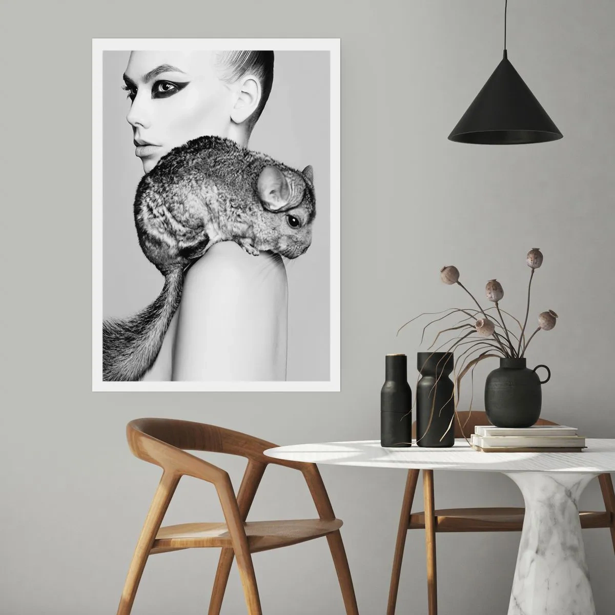 Plakat - Dama z szynszylą - 70x100 cm