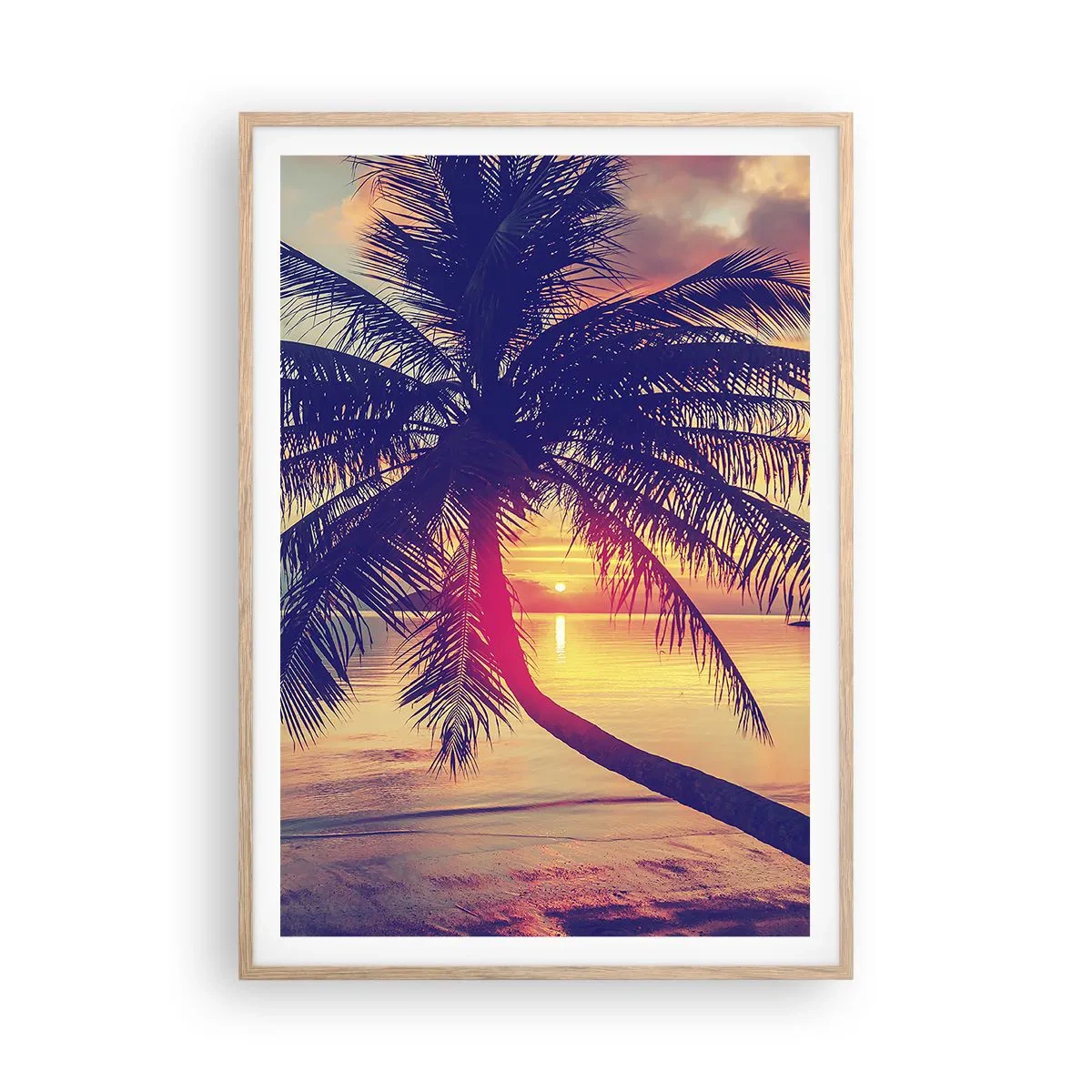 Plakat w ramie jasny dąb - Wieczór pod palmami - 70x100 cm