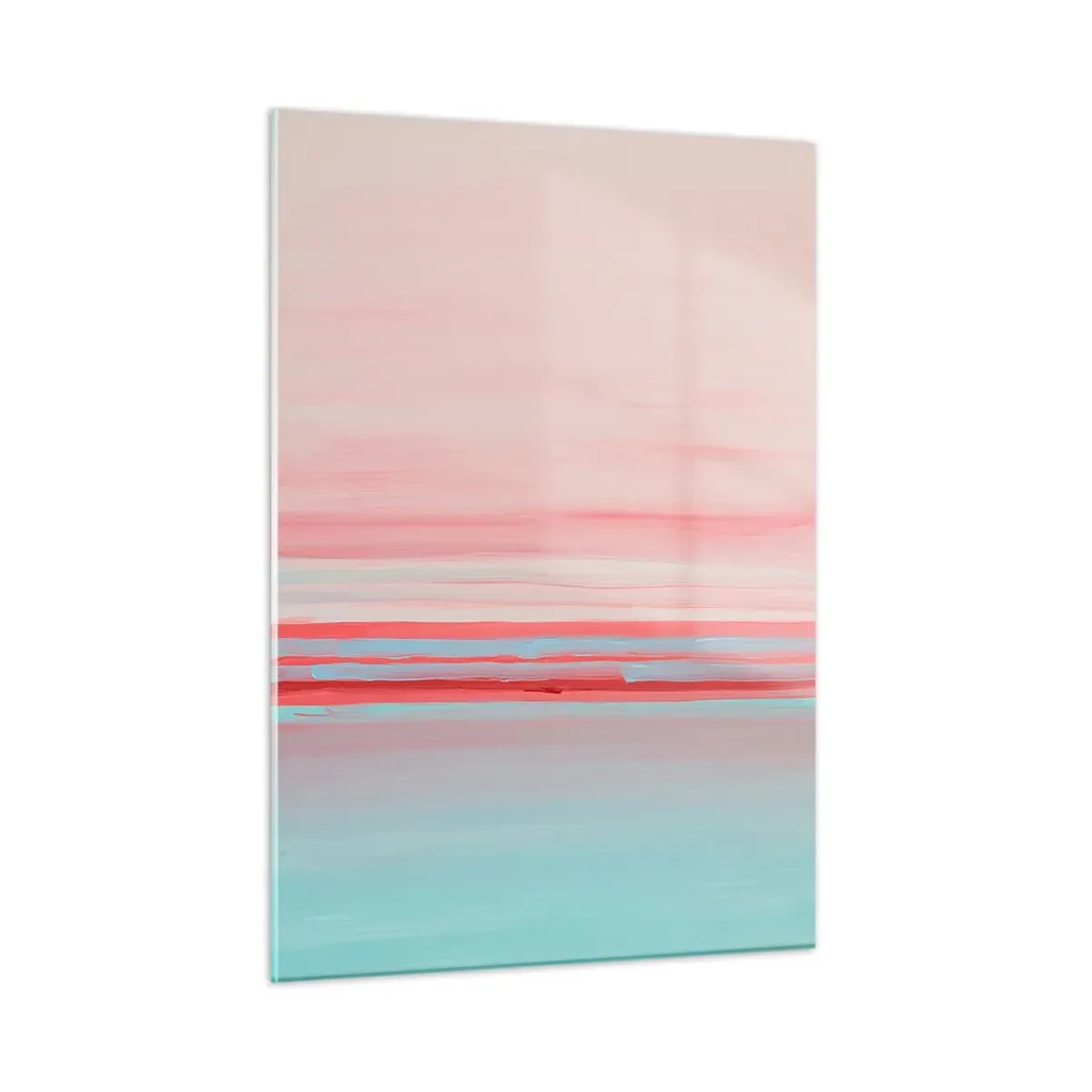 Obraz na szkle - Pionowe pasy w pastelowych odcieniach różu i błękitu - 50x70cm - Abstrakcja o świcie - Nowoczesna dekoracja ścienna do salonu, kuchni i sypialni ARTTOR